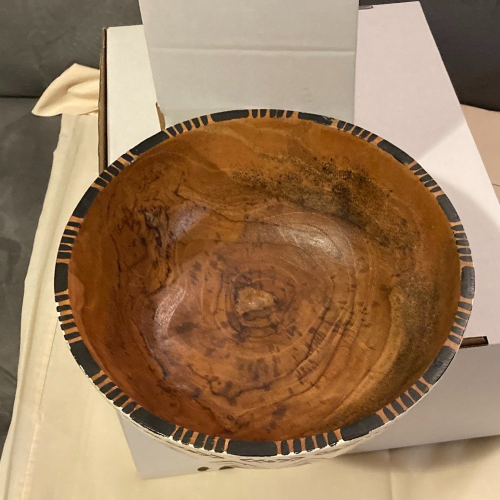 VTG SouthWestern Style Hand Made/Hand Painted Decorated Wooden Bowl-7.25" D-EUC